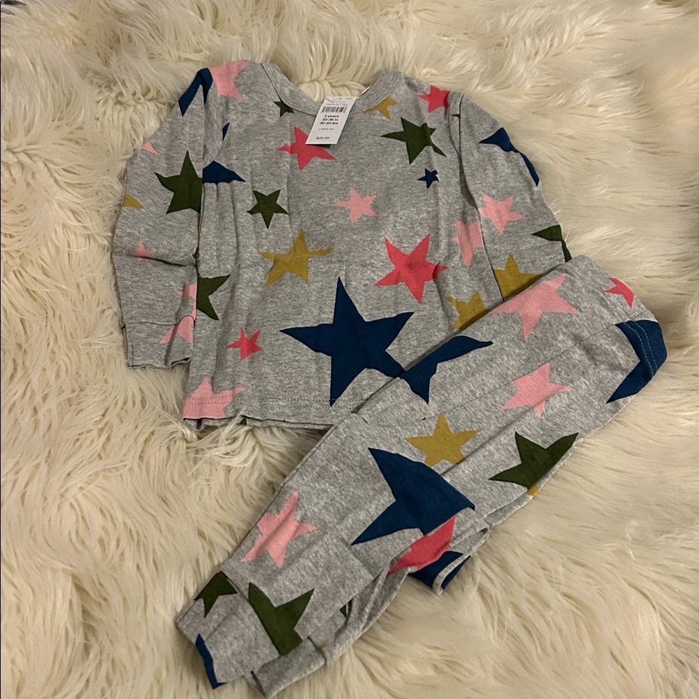 NEW Gap Baby Pajama set sz 2T Gray Pink Multi Long Sleeve Top & Bottoms